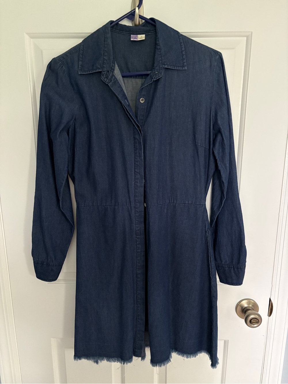 Denim Longline Shirt Dress - Dark Blue 100% Cotton Size Small